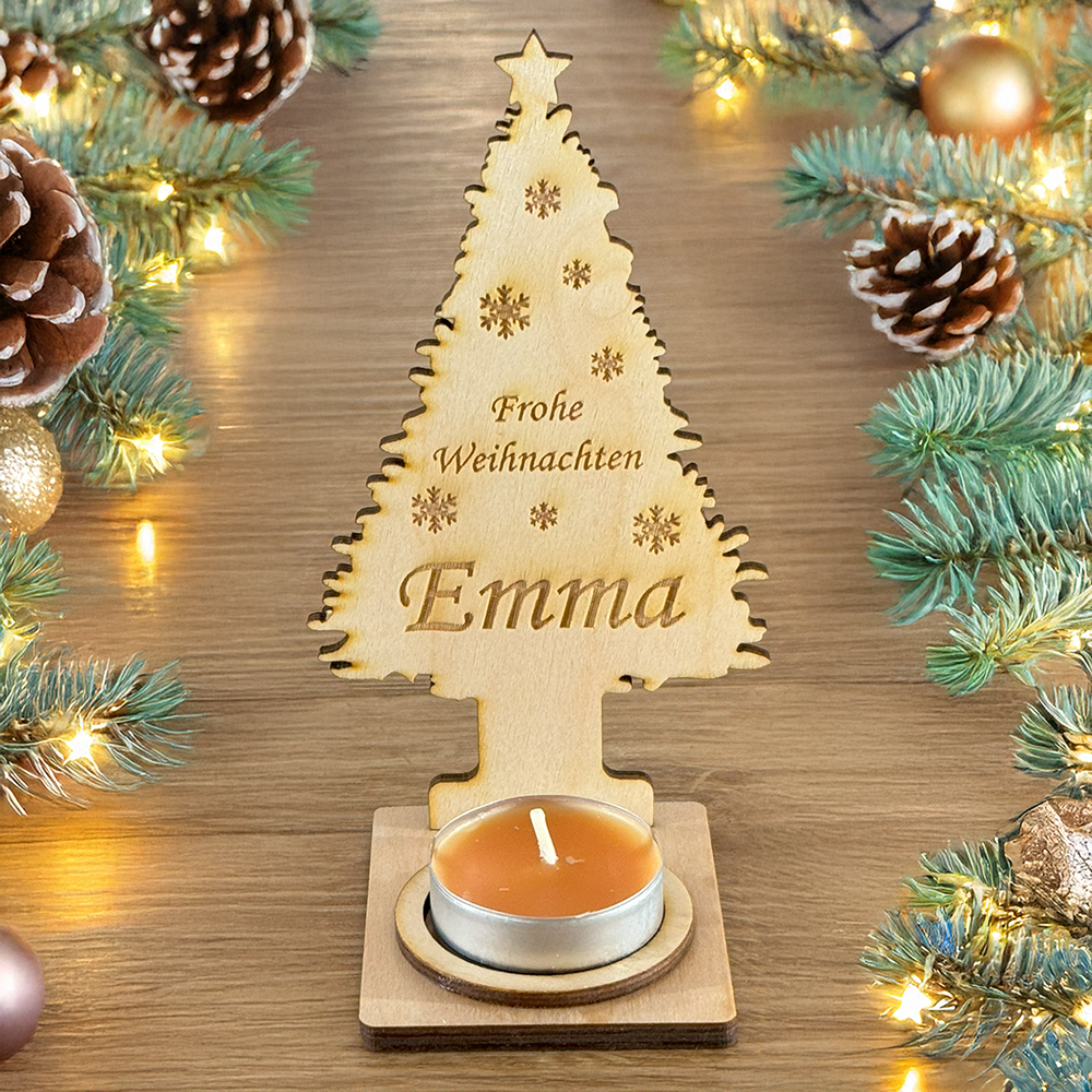 Teelichthalter in Weihnachtsbaumform 🎄 Personalisierte Festtagsdeko