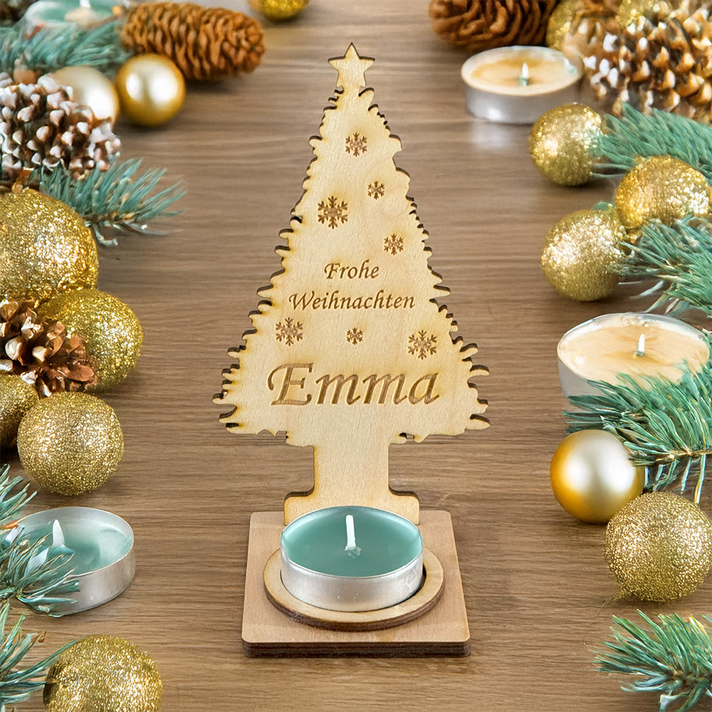 Teelichthalter in Weihnachtsbaumform 🎄 Personalisierte Festtagsdeko