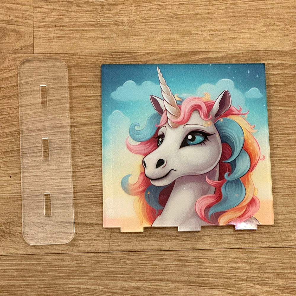 Acrylglasbild Aufsteller 🦄 Buntes Einhorn - 150x150mm