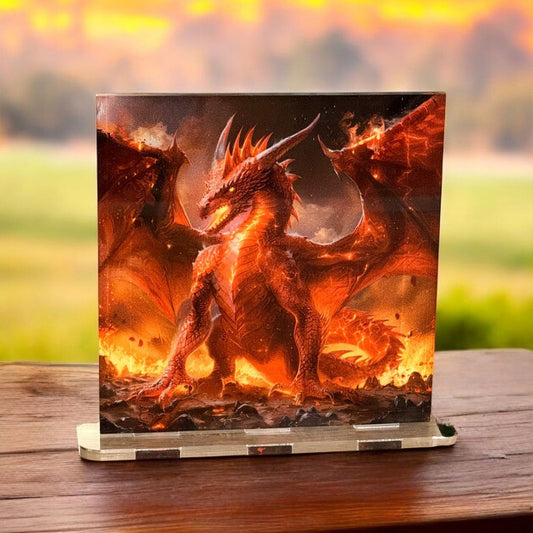 Acrylglasbild Aufsteller 🐉 Feuerdrache - 150x150mm