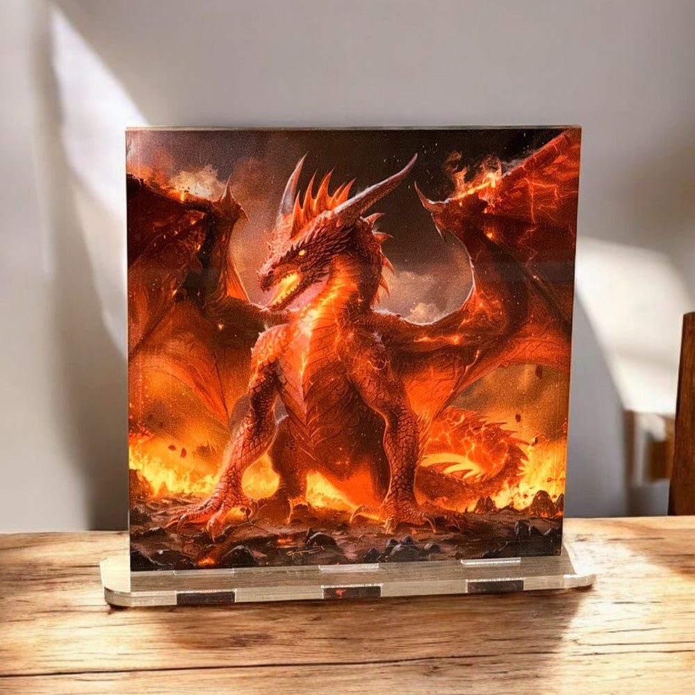 Acrylglasbild Aufsteller 🐉 Feuerdrache - 150x150mm