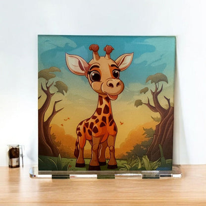 Acrylglasbild Aufsteller 🦒 Fröhliche Giraffe - 150x150mm