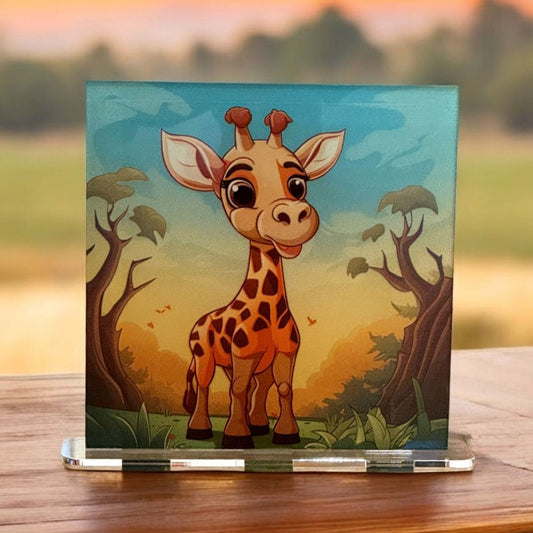 Acrylglasbild Aufsteller 🦒 Fröhliche Giraffe - 150x150mm