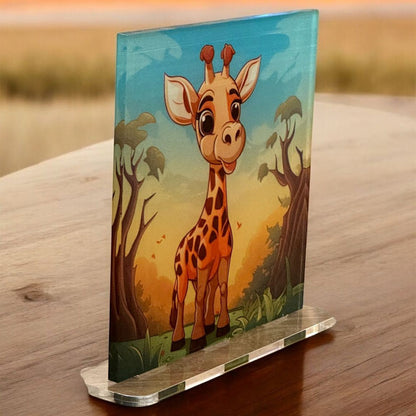 Acrylglasbild Aufsteller 🦒 Fröhliche Giraffe - 150x150mm