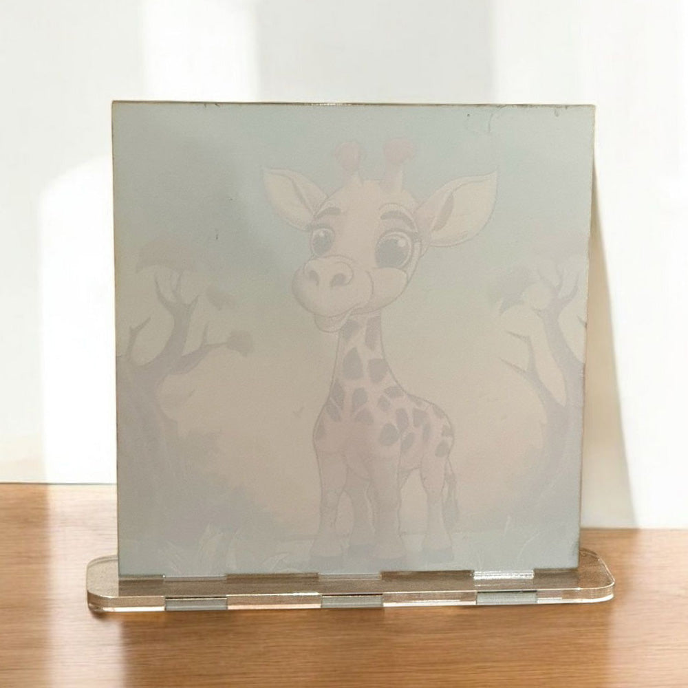 Acrylglasbild Aufsteller 🦒 Fröhliche Giraffe - 150x150mm