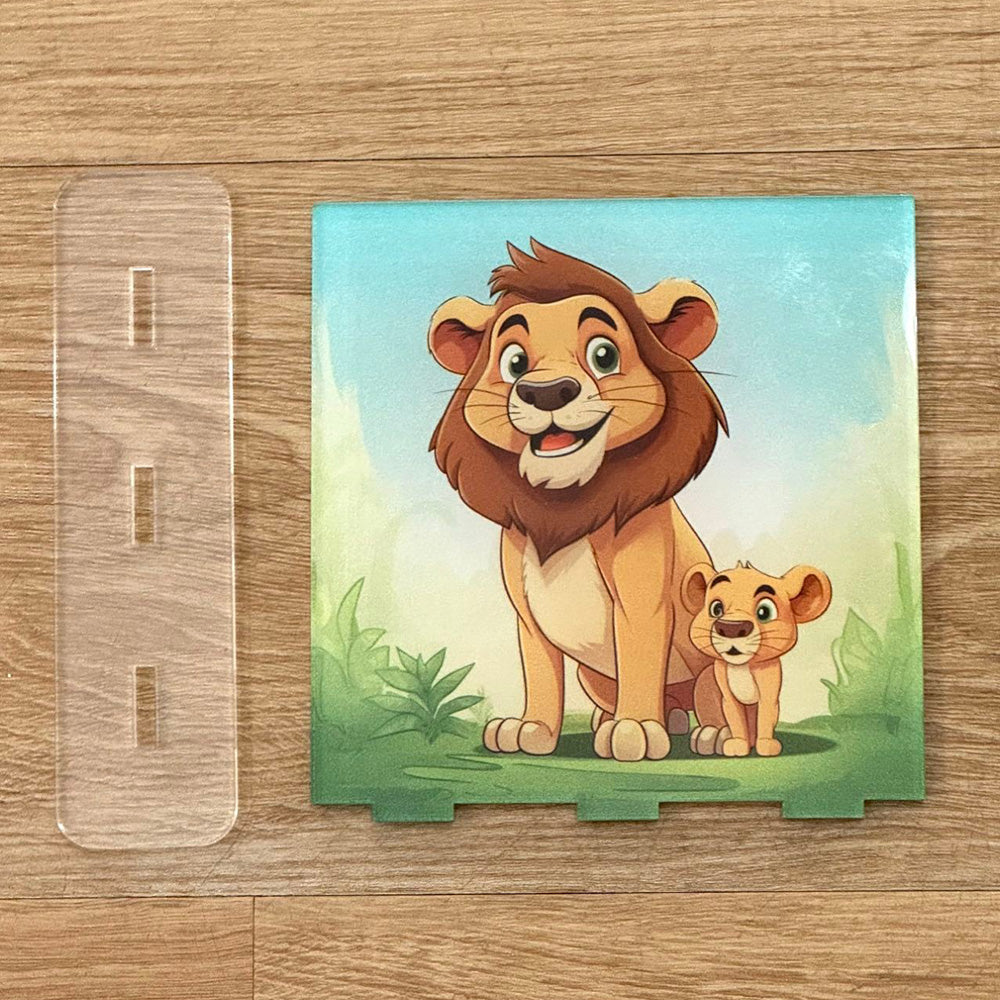 Acrylglasbild Aufsteller 🦁 Malerische Löwen - 150x150mm