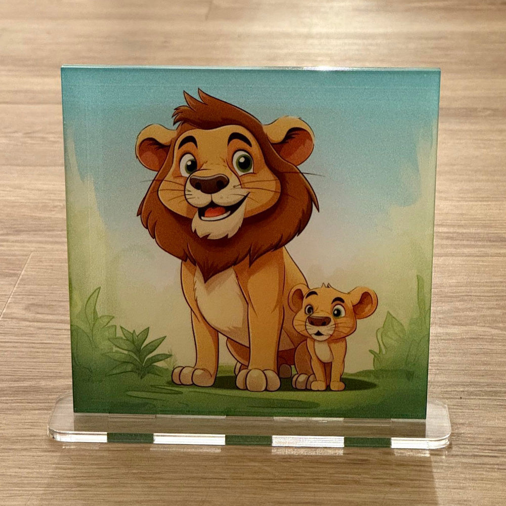 Acrylglasbild Aufsteller 🦁 Malerische Löwen - 150x150mm