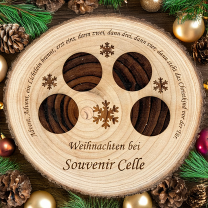 Adventskerzenhalter 🎄 Baumscheibe mit Gravur & Adventskerzen-Set